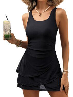 Modest One Piece Swim Dress with Tummy Control | Flattering Swim Skirt Swimsuit